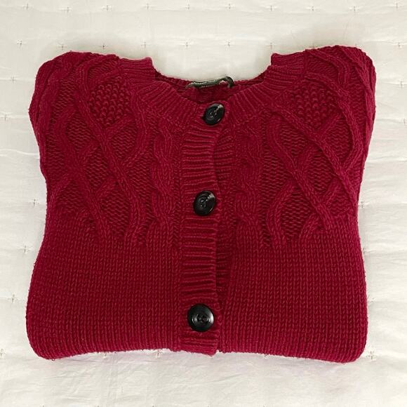 Eddie Bauer Cable Knit Long Sleeve Cardigan Sweater Women's L Red Knit | EUC - Picture 13 of 13